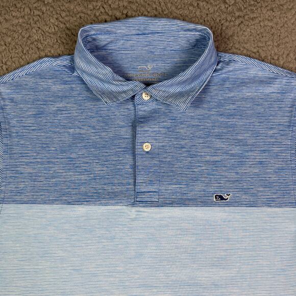 Vineyard Vines Performance Polo Shirt Mens M Blue Striped Golf Whale Logo - Picture 1 of 8